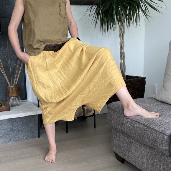 Unique 100% Linen Skirt (Harem Style), OS, yellow-mustard - Picture 4 of 12